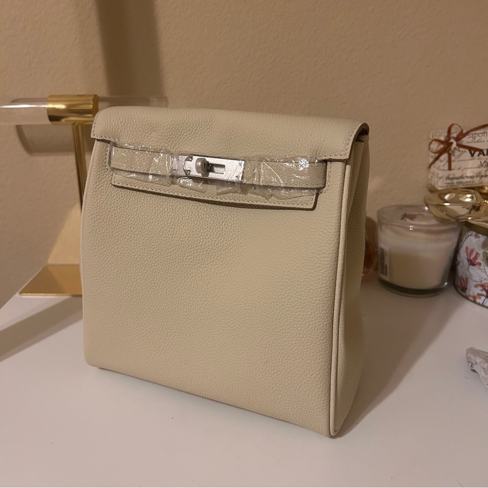 Belted KL Style Leather Backpack Cream